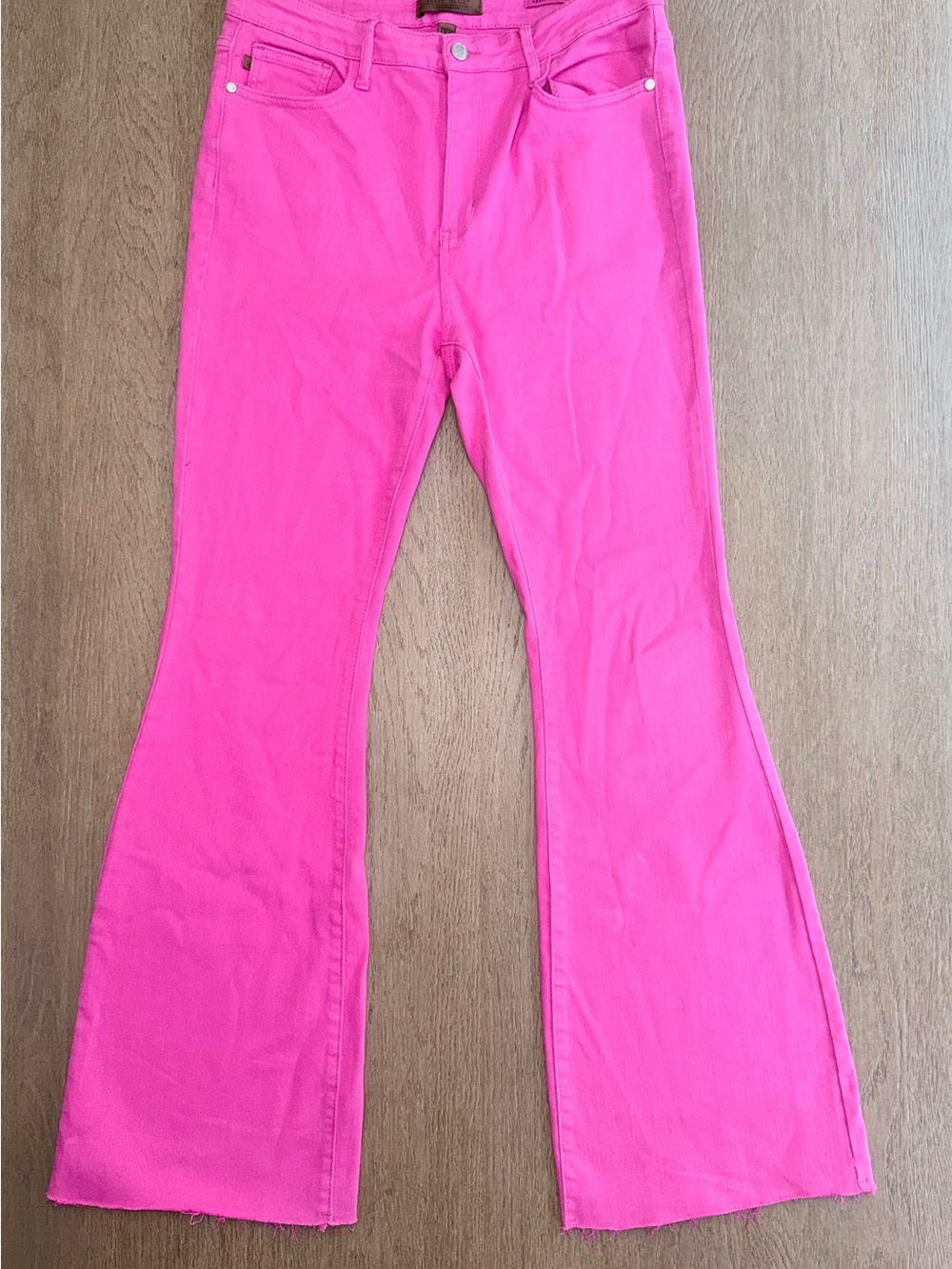 Judy Blue Hot Pink High Rise Flare Jeans Raw Hem 13/31 NWOT